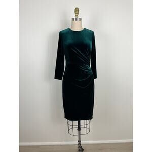 Eliza J‎ Green Velvet Ruched Side Sheath Dress 0 Sleeves Cocktail Stretchy